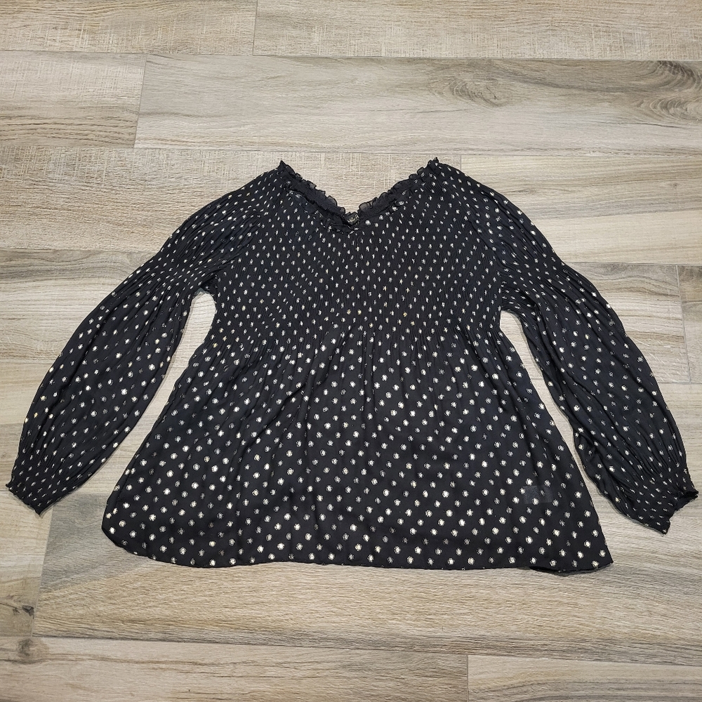 Melissa Paige Semi Sheer Smocked Balloon Long Sleeve Babydoll Top Women's XL